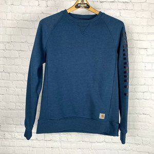Carhartt Womens M Midweight Logo Sleeve Crewneck Sweatshirt Night Blue Heather